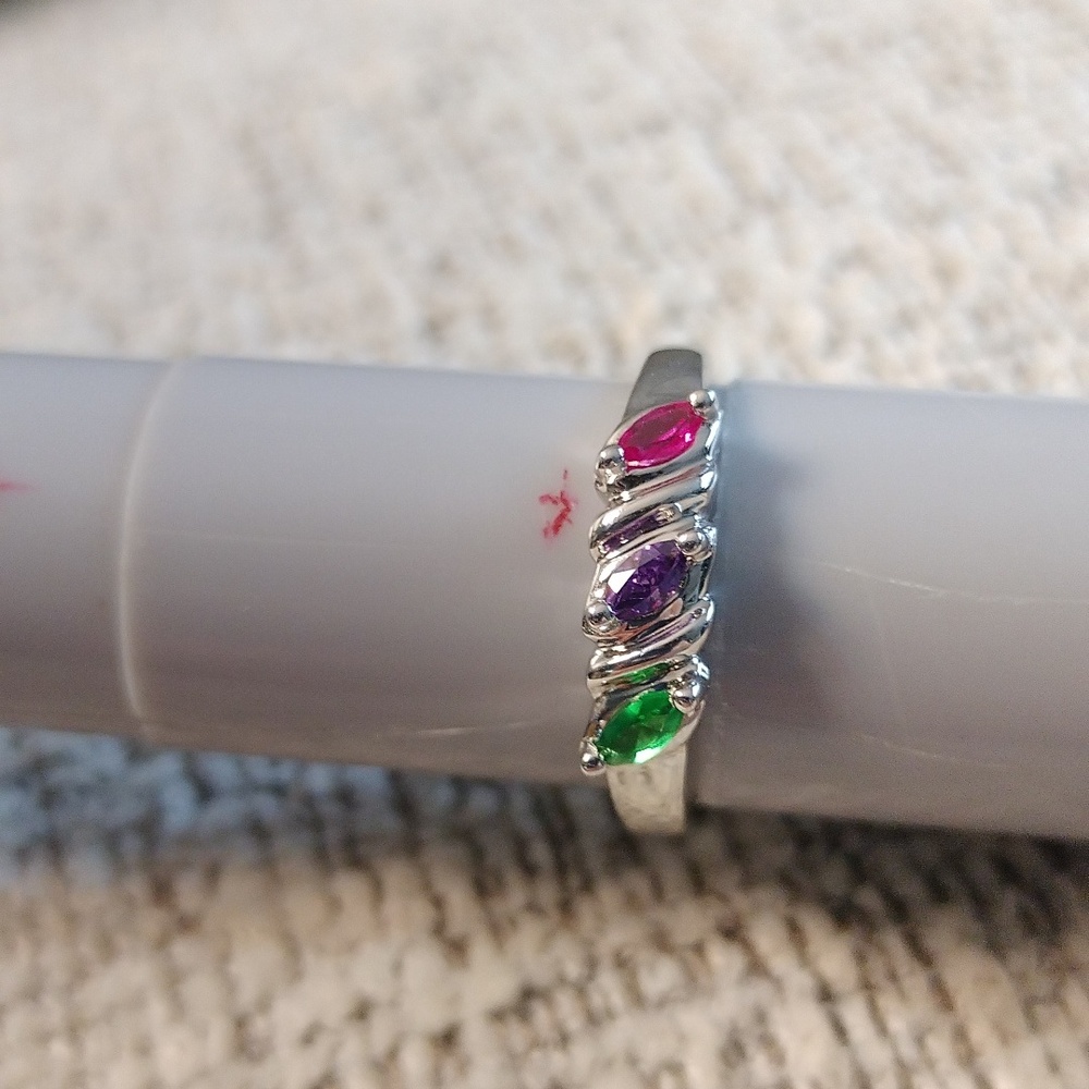 Silvertone Multi Colored Ring Marked Ac Trademark… - image 4